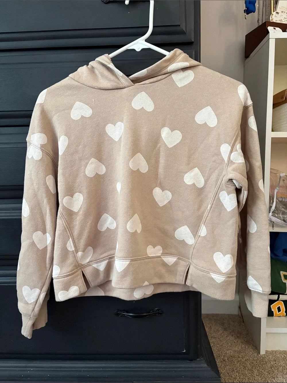 Old Navy Beige Hoodie with White Heart Print